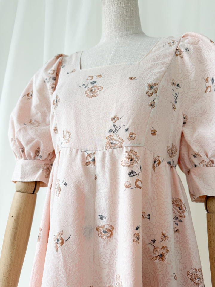 Adorable 1970s Soft Pink Floral Puff Sleeve Maxi Dress