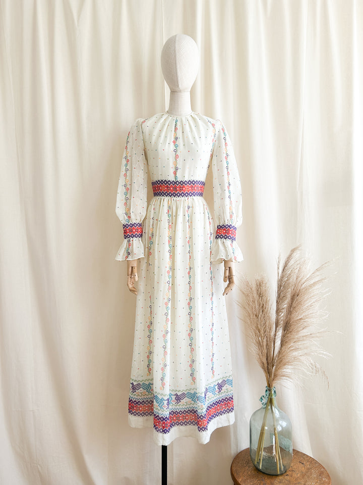 Breathtaking Rare 1970s Cotton Bohemian Dream Dress