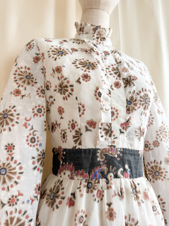 Gorgeous 1970s Angela Gore Cotton Prairie Maxi Dress