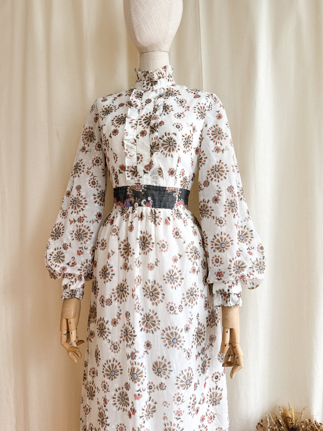 Gorgeous 1970s Angela Gore Cotton Prairie Maxi Dress
