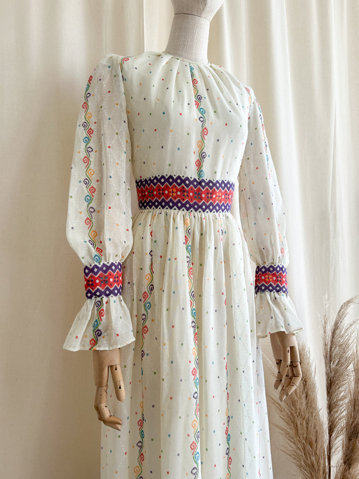 Breathtaking Rare 1970s Cotton Bohemian Dream Dress