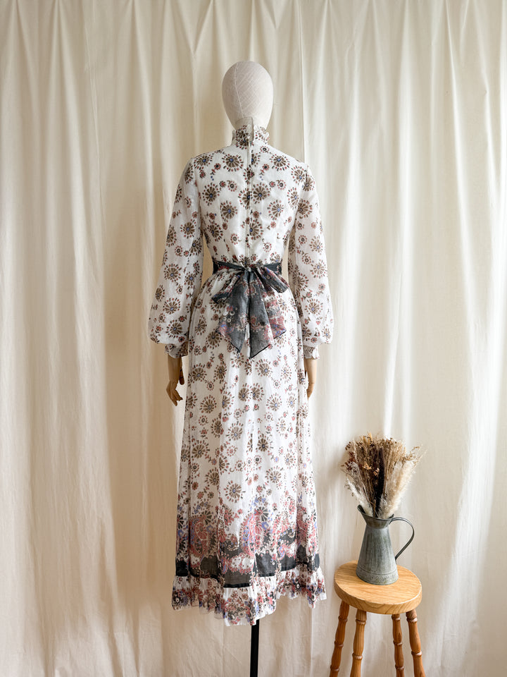 Gorgeous 1970s Angela Gore Cotton Prairie Maxi Dress