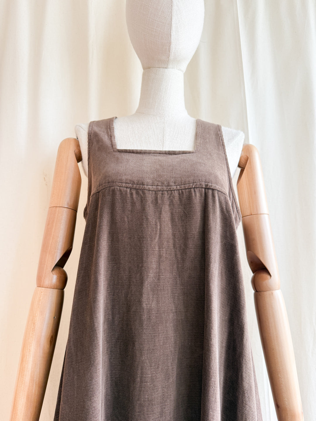 Breathtaking Rare 1970s Soft Brown Cotton Corduroy Tiered Maxi Dress by Chloes Clothes