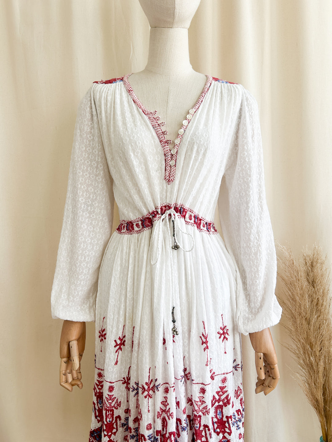 Stunning Indian Cotton Bohemian Embroidered 1970s Midi Dress – The