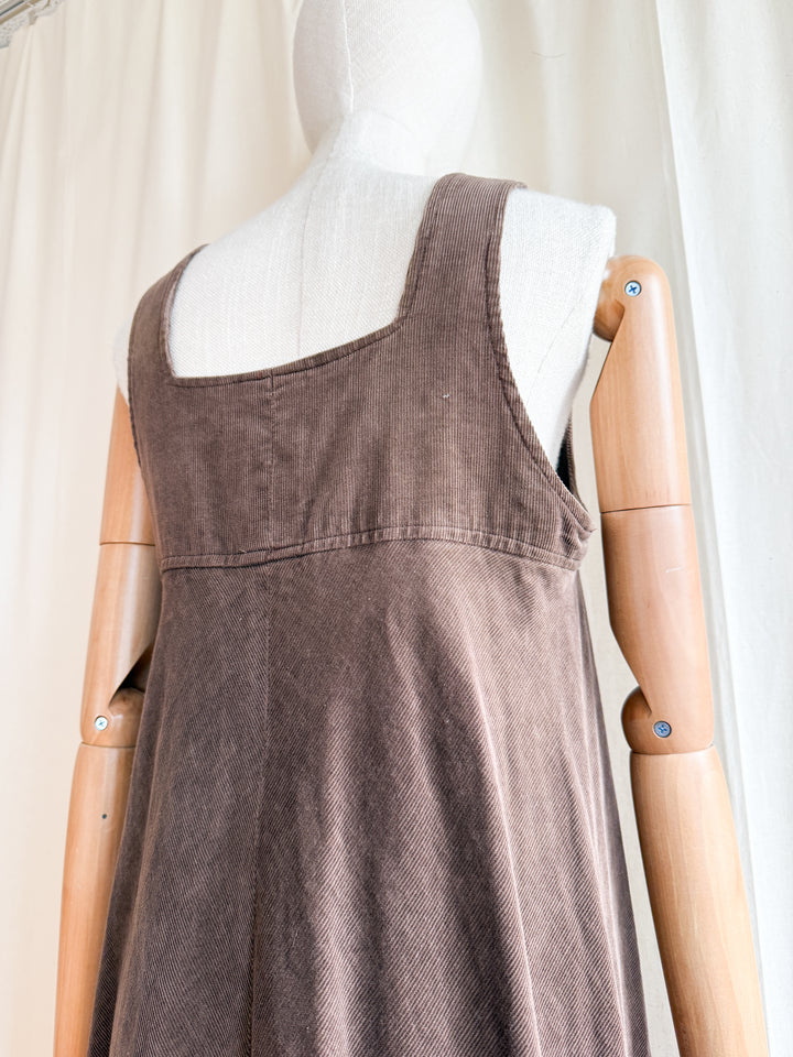 Breathtaking Rare 1970s Soft Brown Cotton Corduroy Tiered Maxi Dress by Chloes Clothes