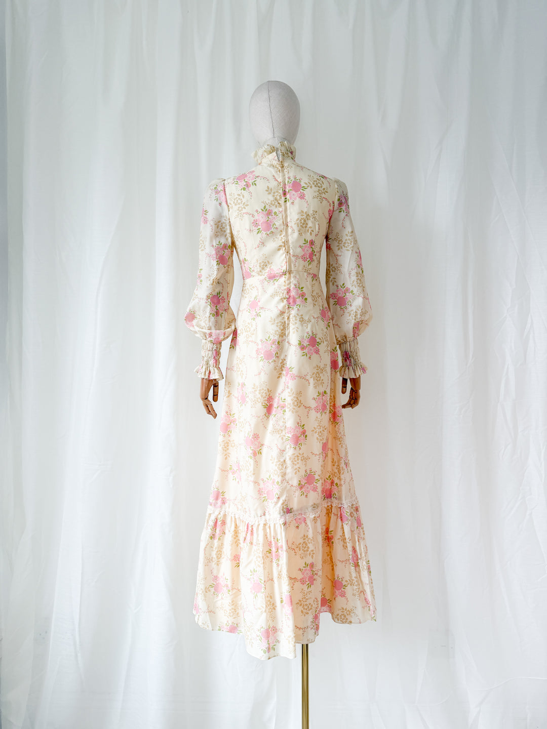 Gorgeous Rare 1970s Smocked Floral Cotton Maxi Dress