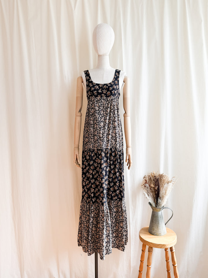Pretty 1970s Tiered Cotton Floral Maxi Dress