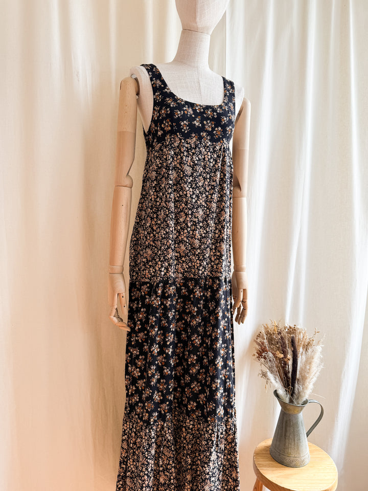 Pretty 1970s Tiered Cotton Floral Maxi Dress