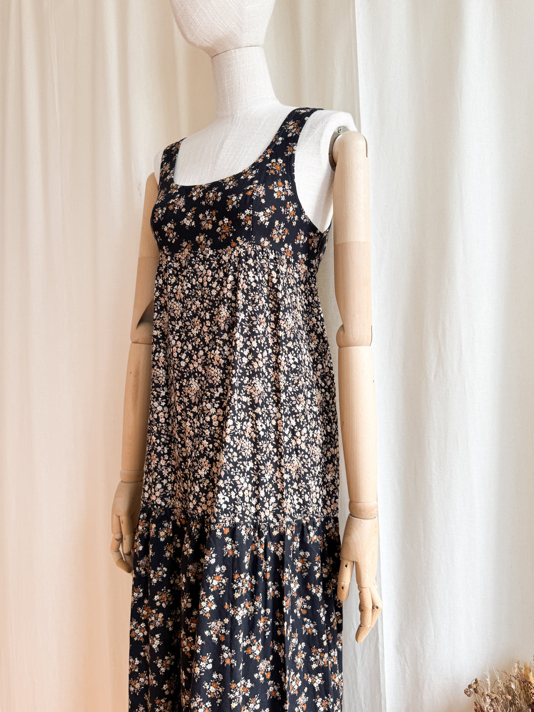 Pretty 1970s Tiered Cotton Floral Maxi Dress