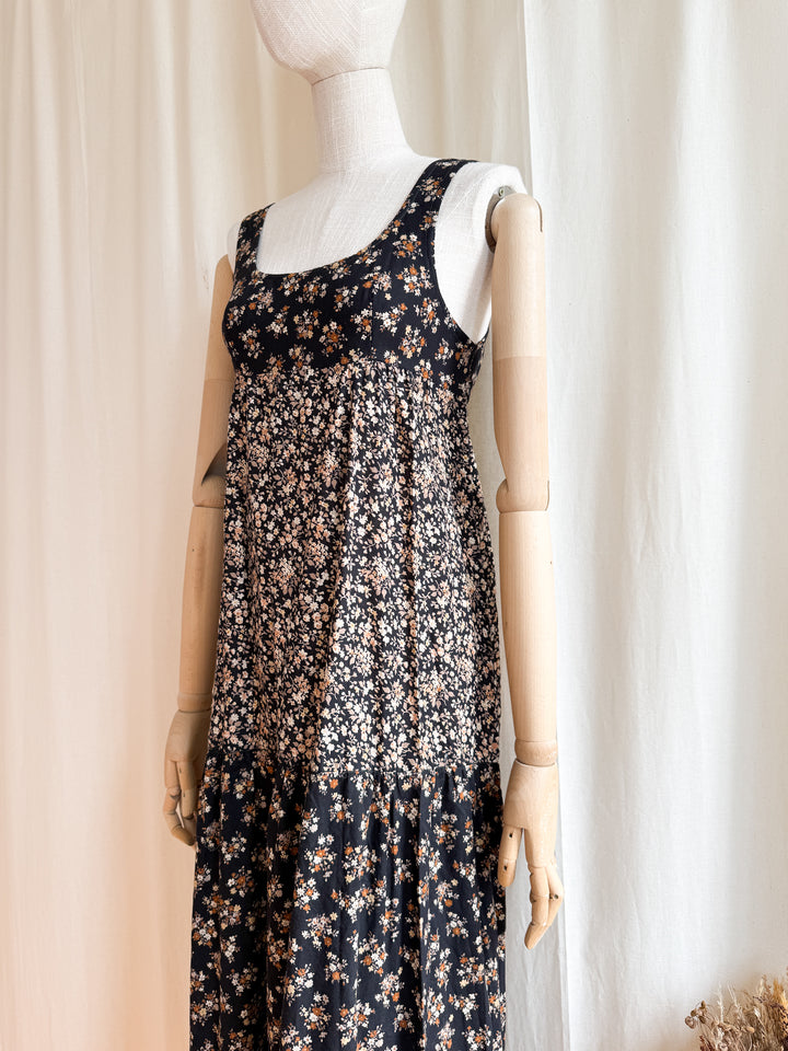 Pretty 1970s Tiered Cotton Floral Maxi Dress