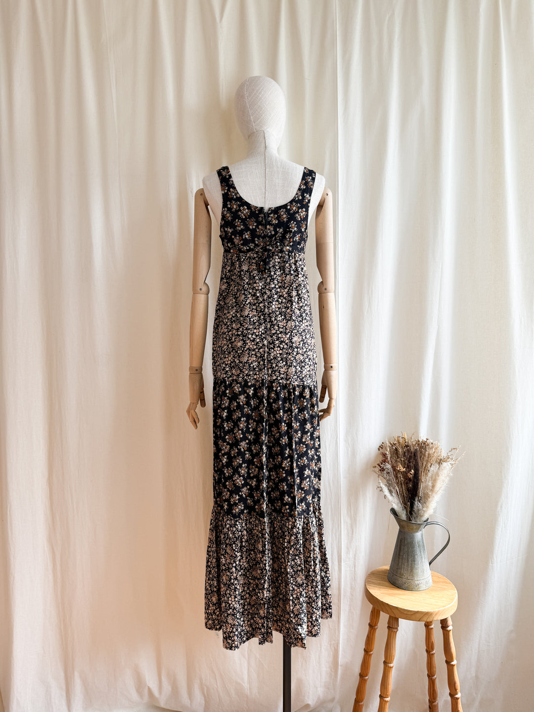 Pretty 1970s Tiered Cotton Floral Maxi Dress