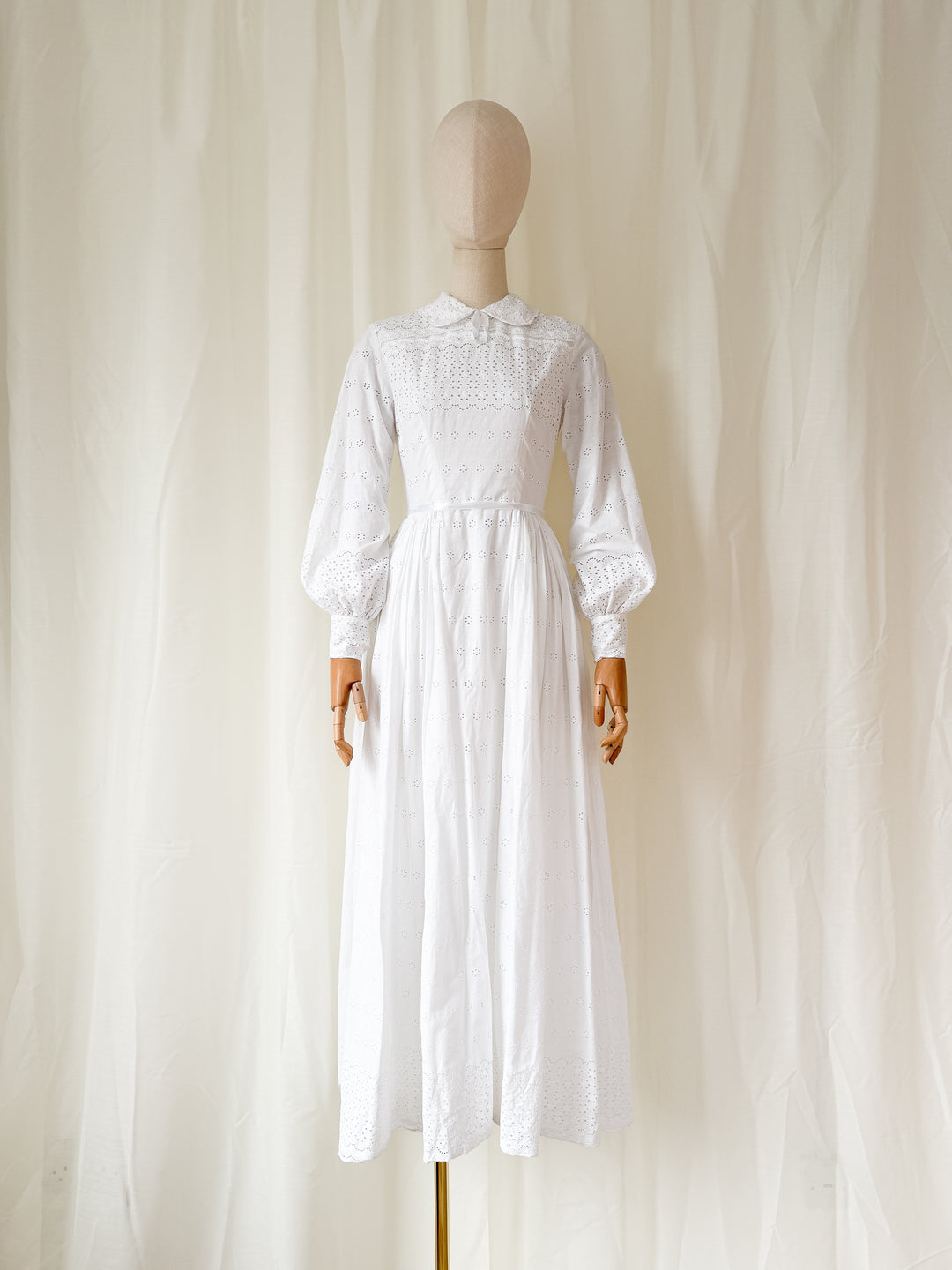 Angelic 1970s Heavy Cotton Broderie Anglaise Maxi Dress