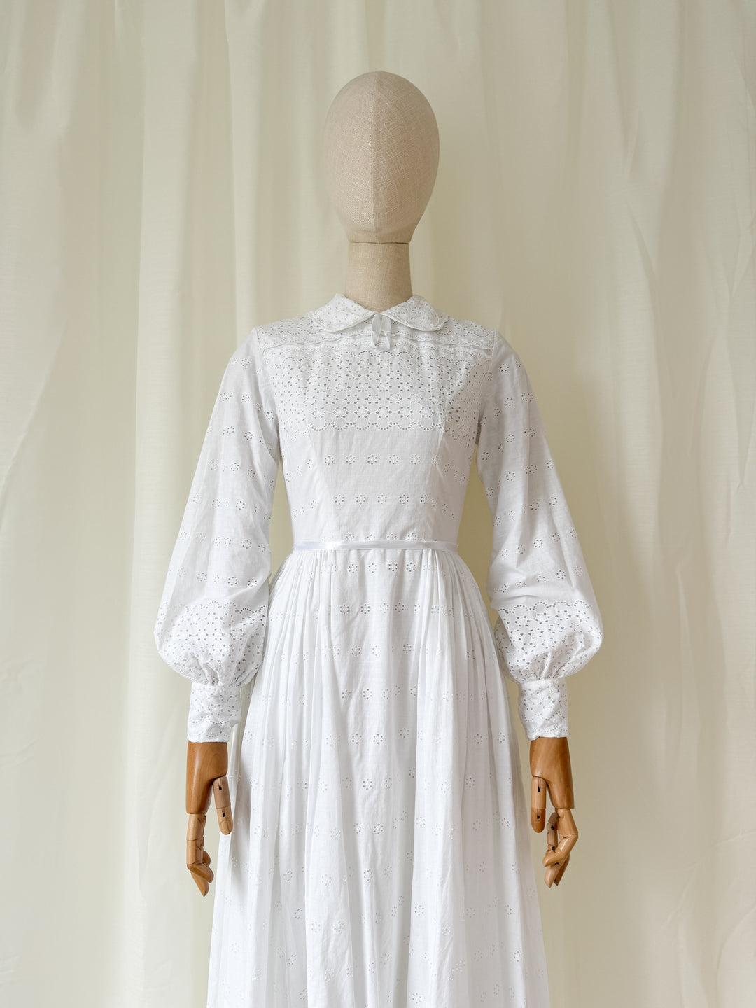 Angelic 1970s Heavy Cotton Broderie Anglaise Maxi Dress