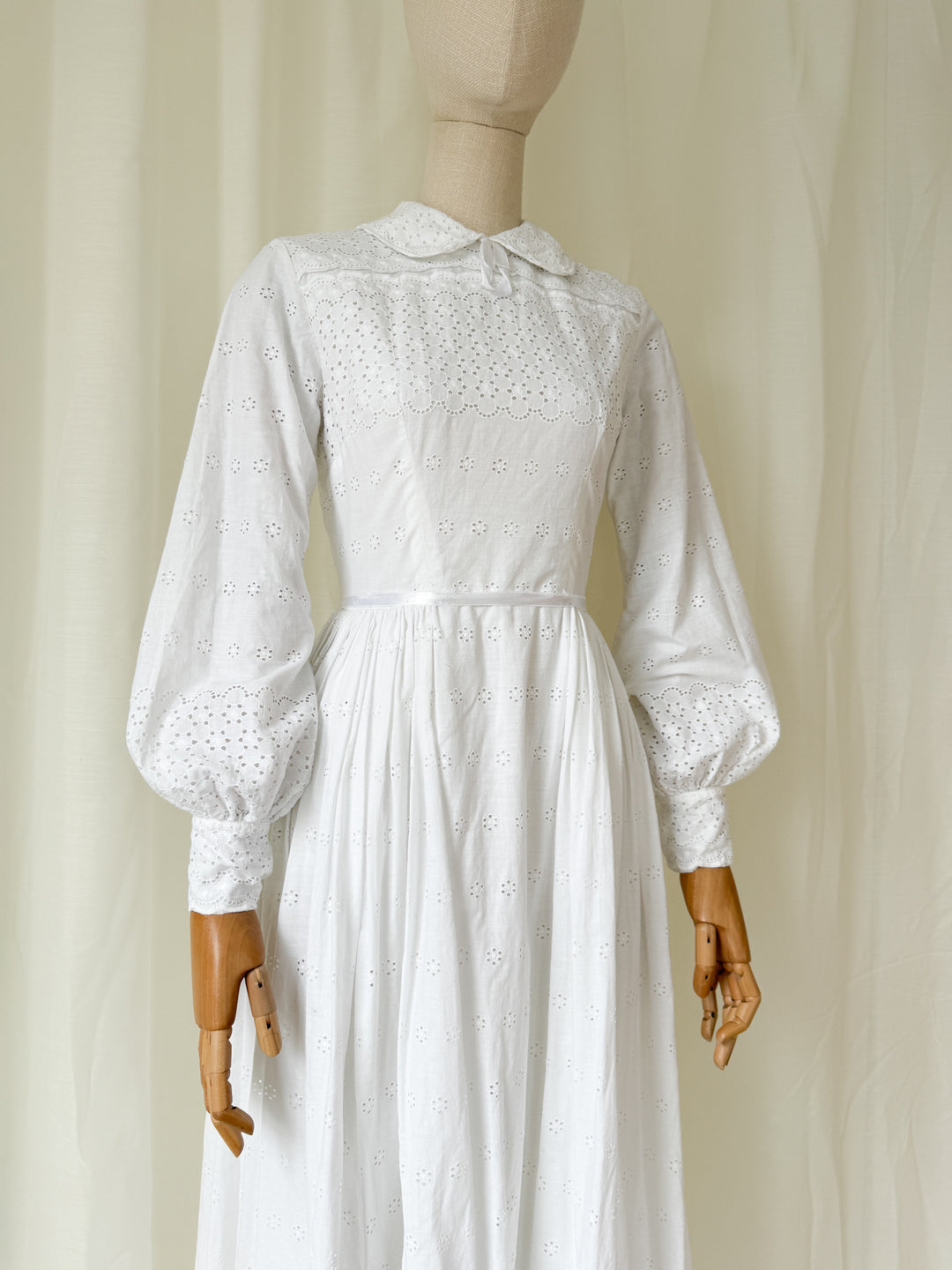 Angelic 1970s Heavy Cotton Broderie Anglaise Maxi Dress