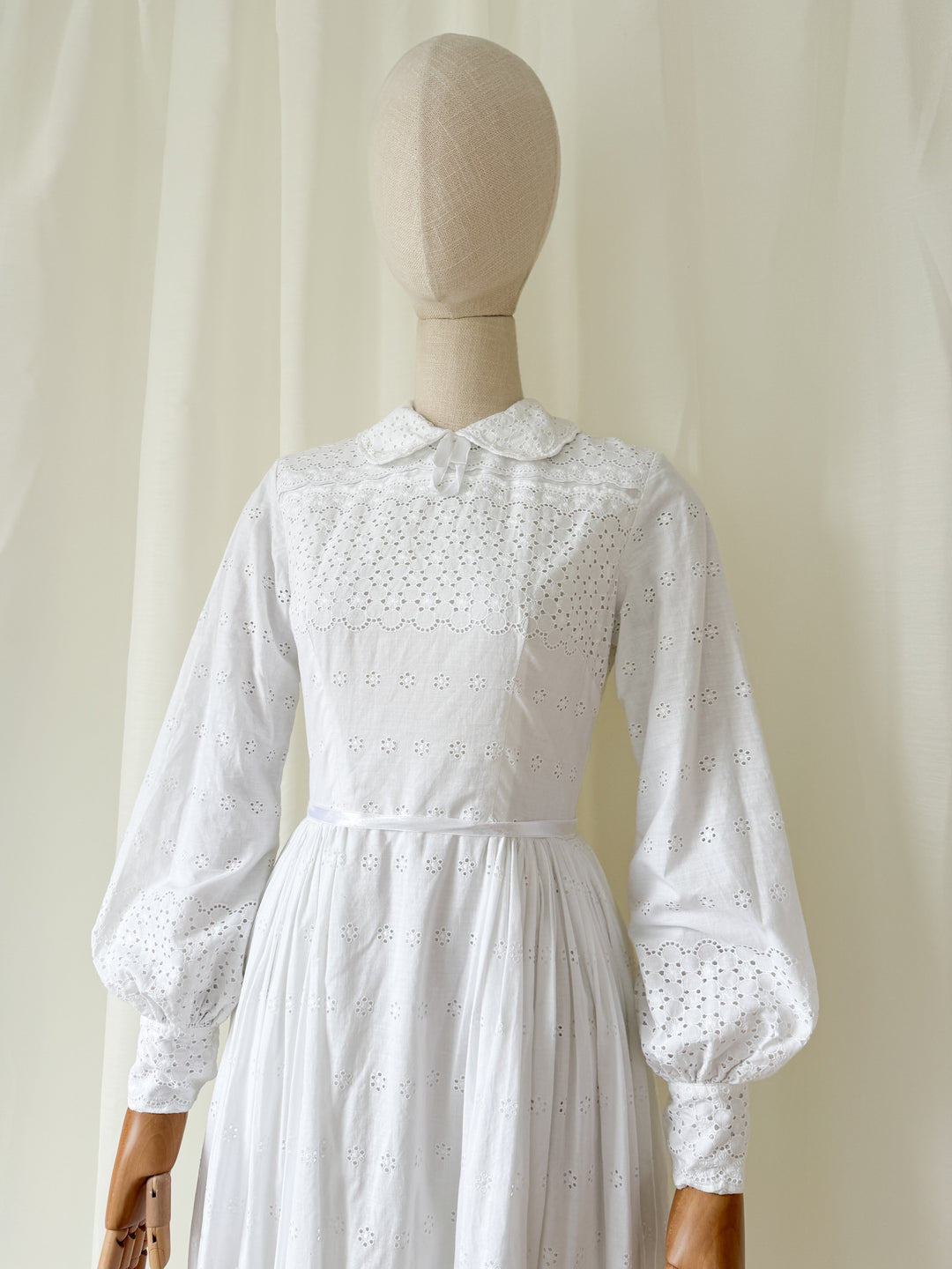 Angelic 1970s Heavy Cotton Broderie Anglaise Maxi Dress