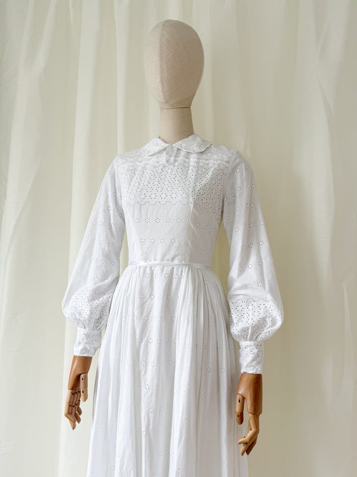 Angelic 1970s Heavy Cotton Broderie Anglaise Maxi Dress