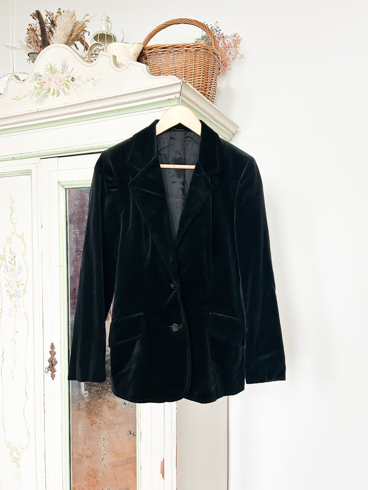 Noir 70s Black Cotton Velvet Blazer