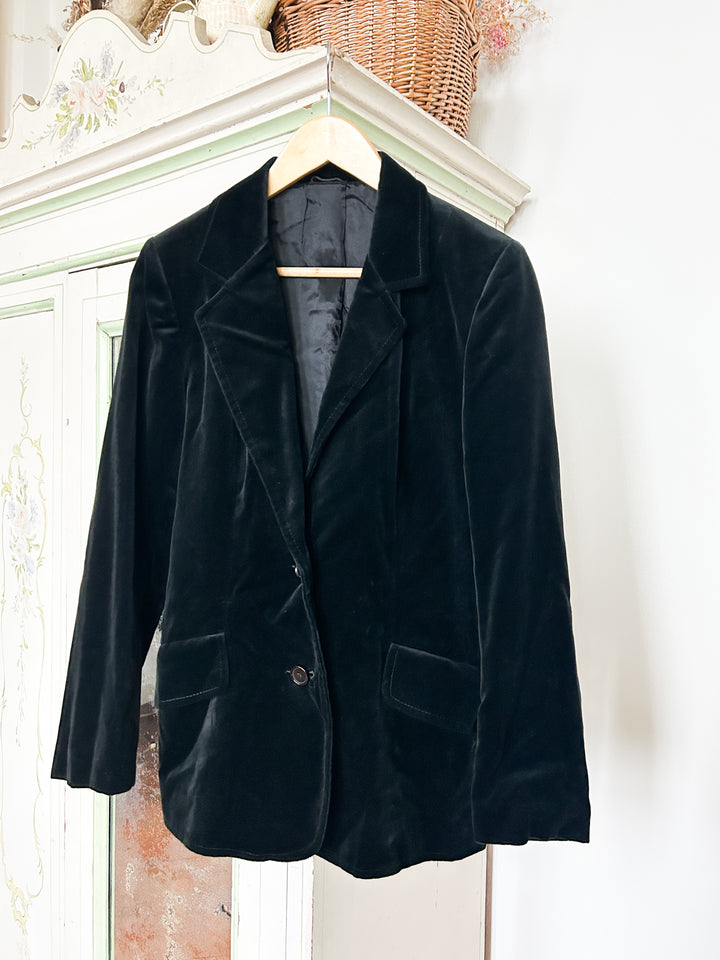 Noir 70s Black Cotton Velvet Blazer