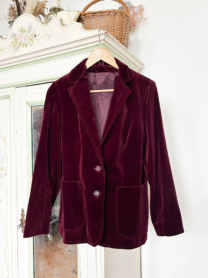 Merlot 70s Black Cotton Velvet Blazer