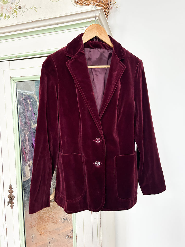 Merlot 70s Black Cotton Velvet Blazer