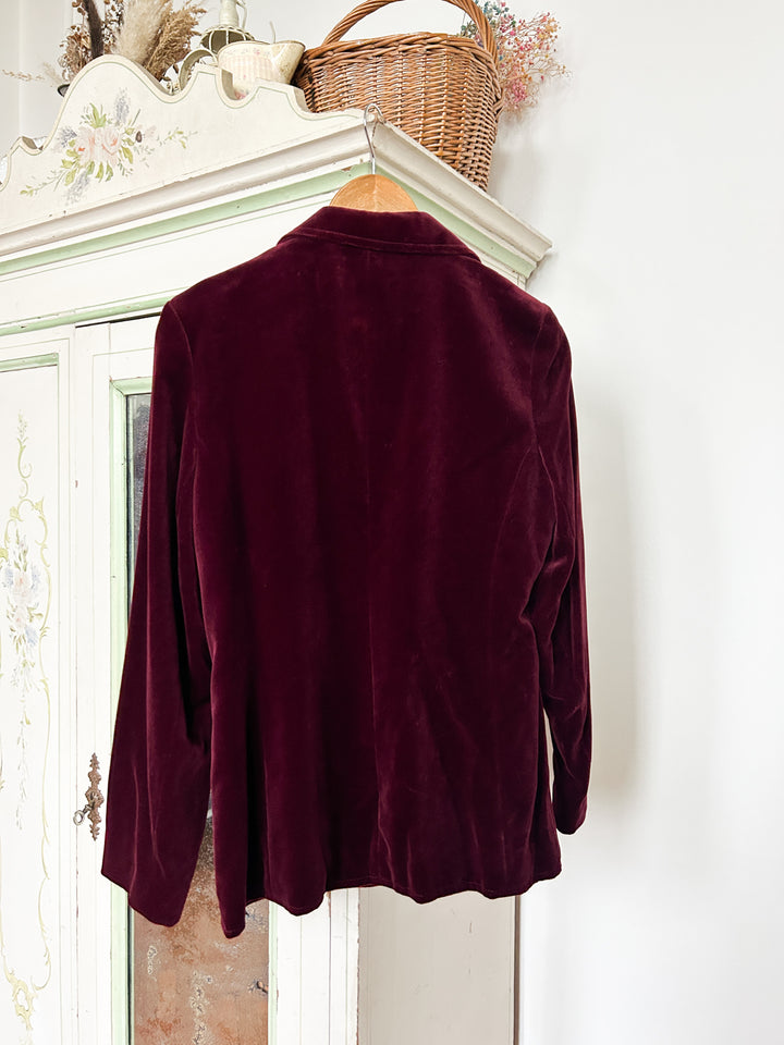 Merlot 70s Black Cotton Velvet Blazer