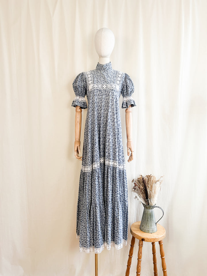 Preciously Rare Early 70s Laura Ashley Cotton Prairie Dress