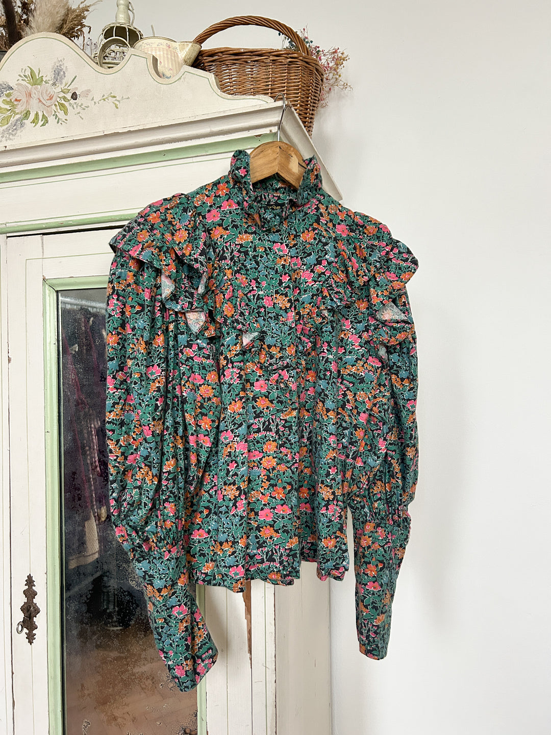 Bloom Rare 70s Floral Frill Mutton Sleeve Blouse by Droopy and Browns