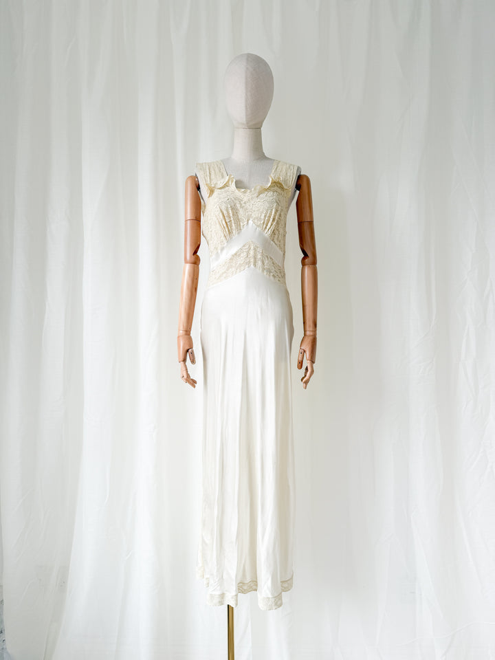 Precious Rare 1930s Lace Trimmed Satin Nightgown Slip Dress