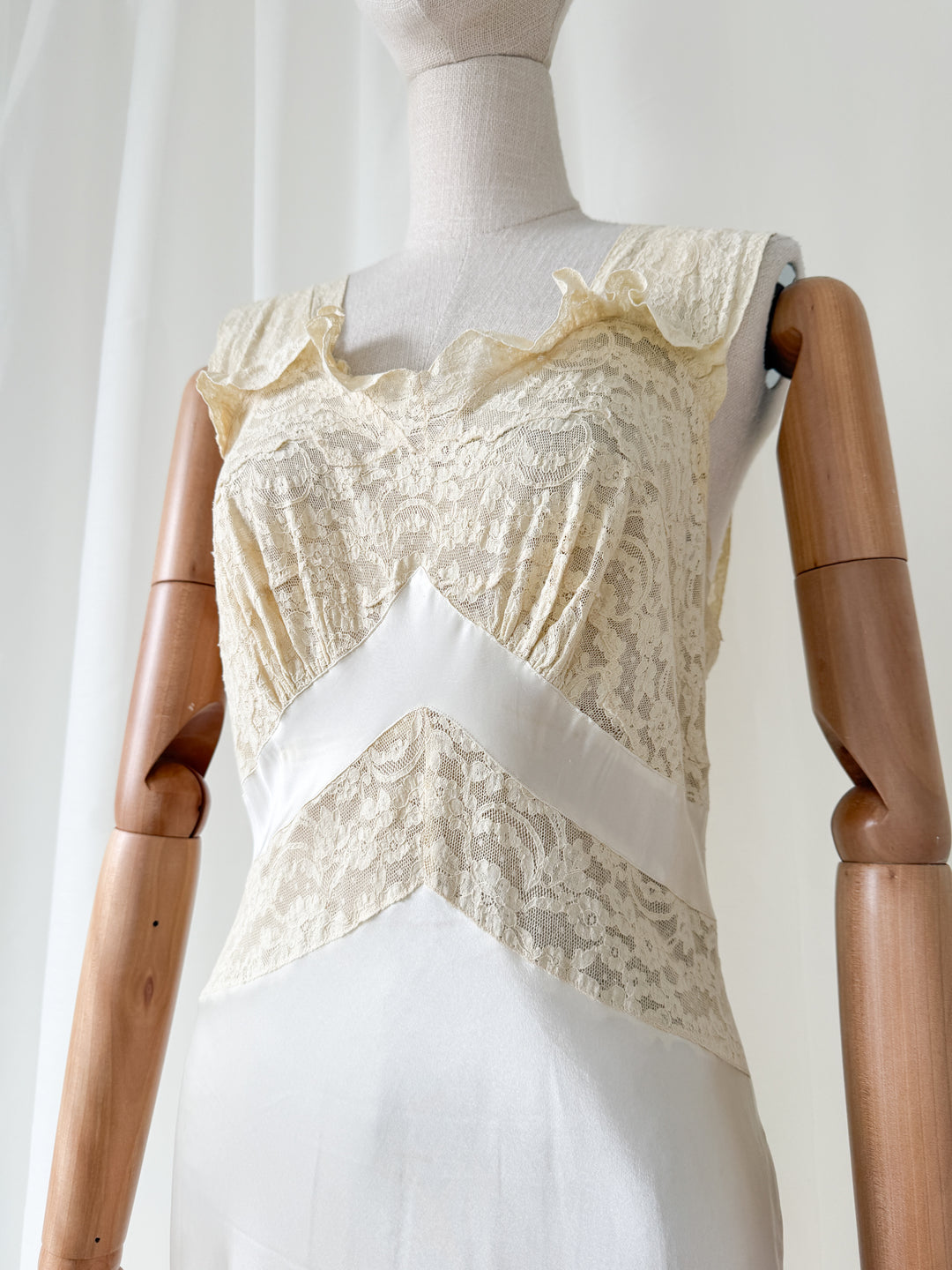 Precious Rare 1930s Lace Trimmed Satin Nightgown Slip Dress