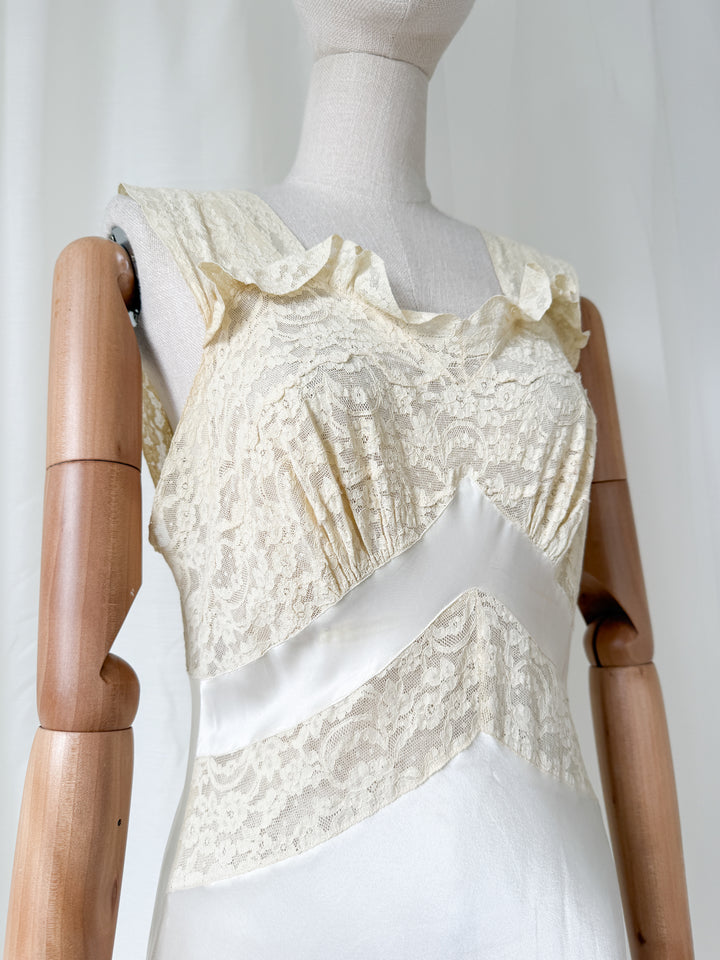 Precious Rare 1930s Lace Trimmed Satin Nightgown Slip Dress