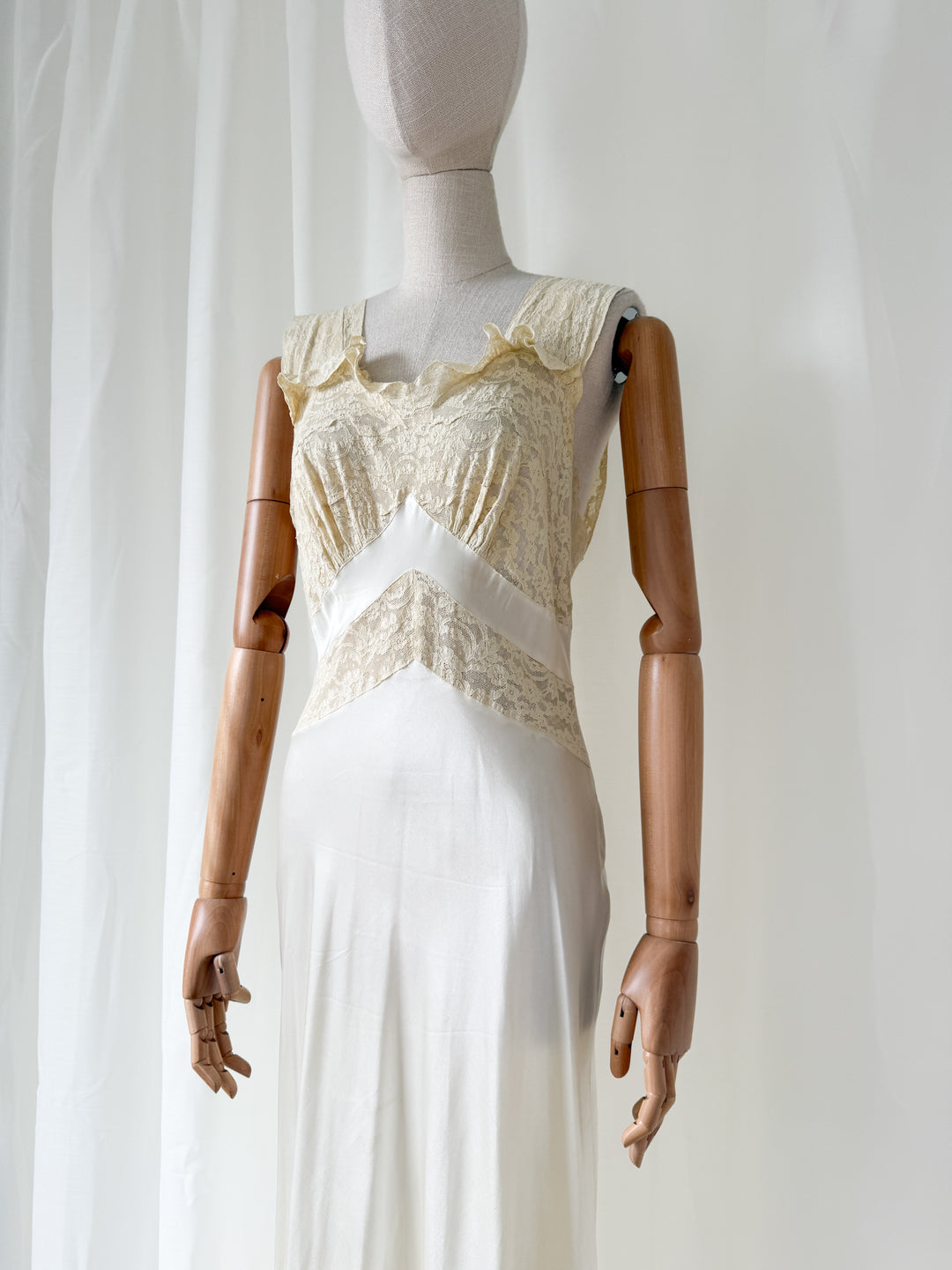 Precious Rare 1930s Lace Trimmed Satin Nightgown Slip Dress