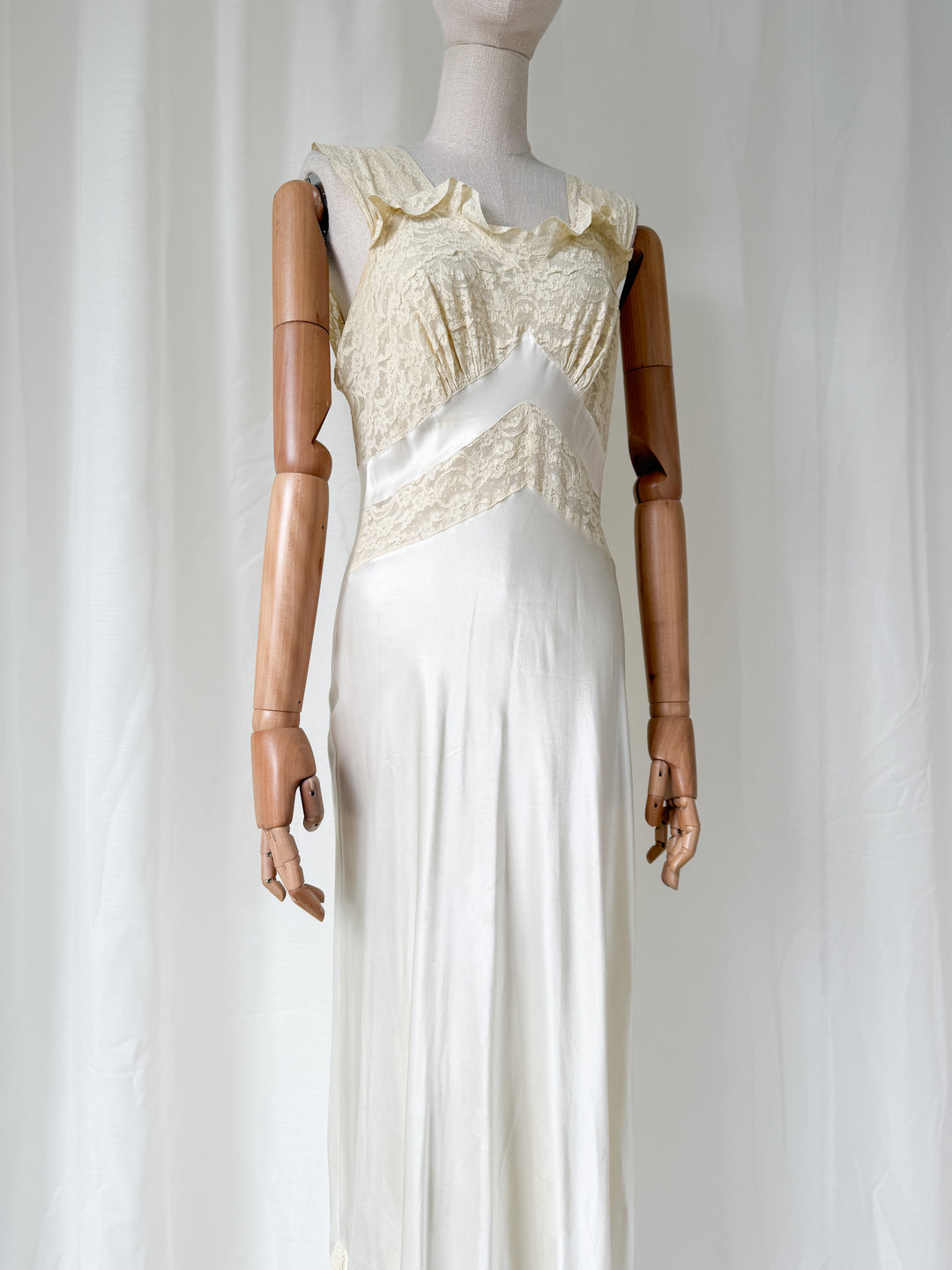 Precious Rare 1930s Lace Trimmed Satin Nightgown Slip Dress