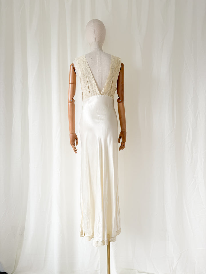 Precious Rare 1930s Lace Trimmed Satin Nightgown Slip Dress