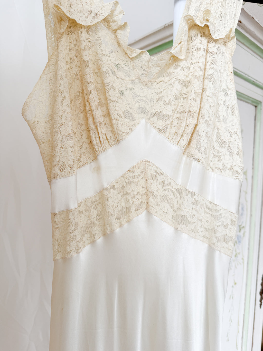 Precious Rare 1930s Lace Trimmed Satin Nightgown Slip Dress