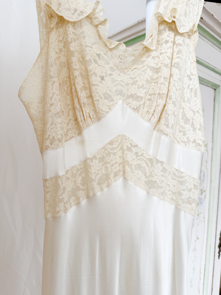 Precious Rare 1930s Lace Trimmed Satin Nightgown Slip Dress