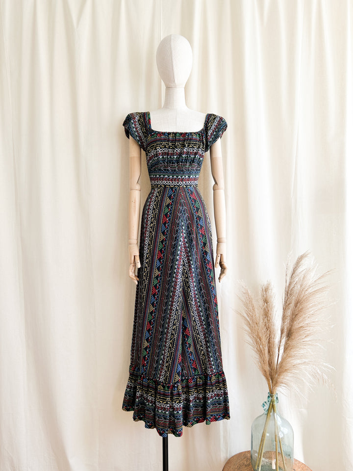 Stunning Folky Bohemian 1970s Cotton Maxi Dress