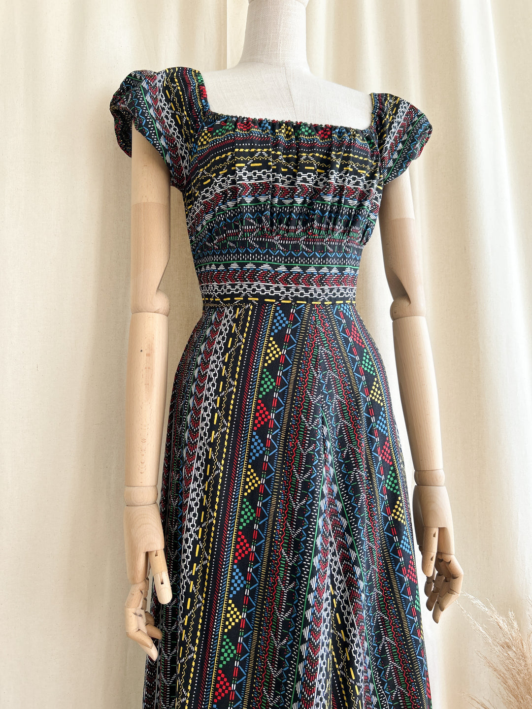 Stunning Folky Bohemian 1970s Cotton Maxi Dress