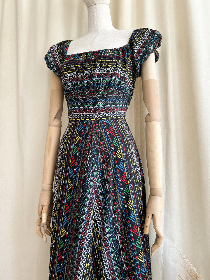 Stunning Folky Bohemian 1970s Cotton Maxi Dress