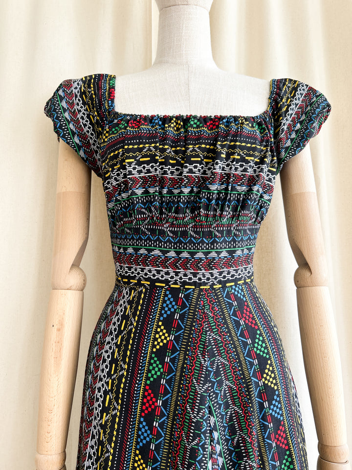 Stunning Folky Bohemian 1970s Cotton Maxi Dress