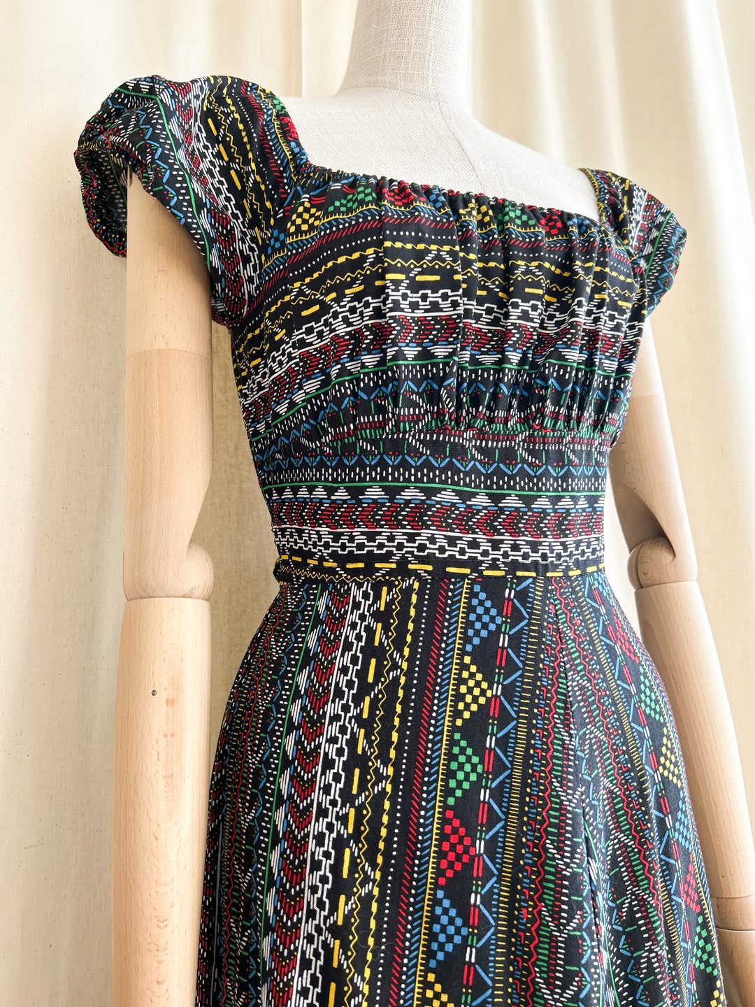 Stunning Folky Bohemian 1970s Cotton Maxi Dress