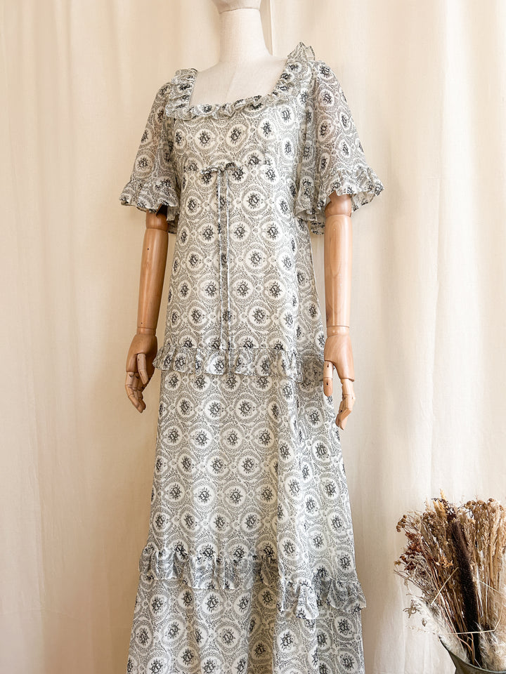 Ethereal 70s Fine Cotton Romantic Maxi Dress by Kati