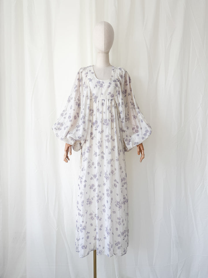 Precious Rare 1970s Billowing Sleeve Cotton Maxi Dress by Fiona