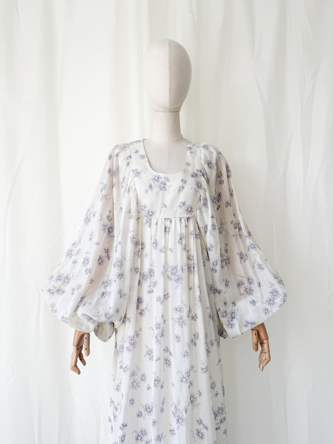 Precious Rare 1970s Billowing Sleeve Cotton Maxi Dress by Fiona