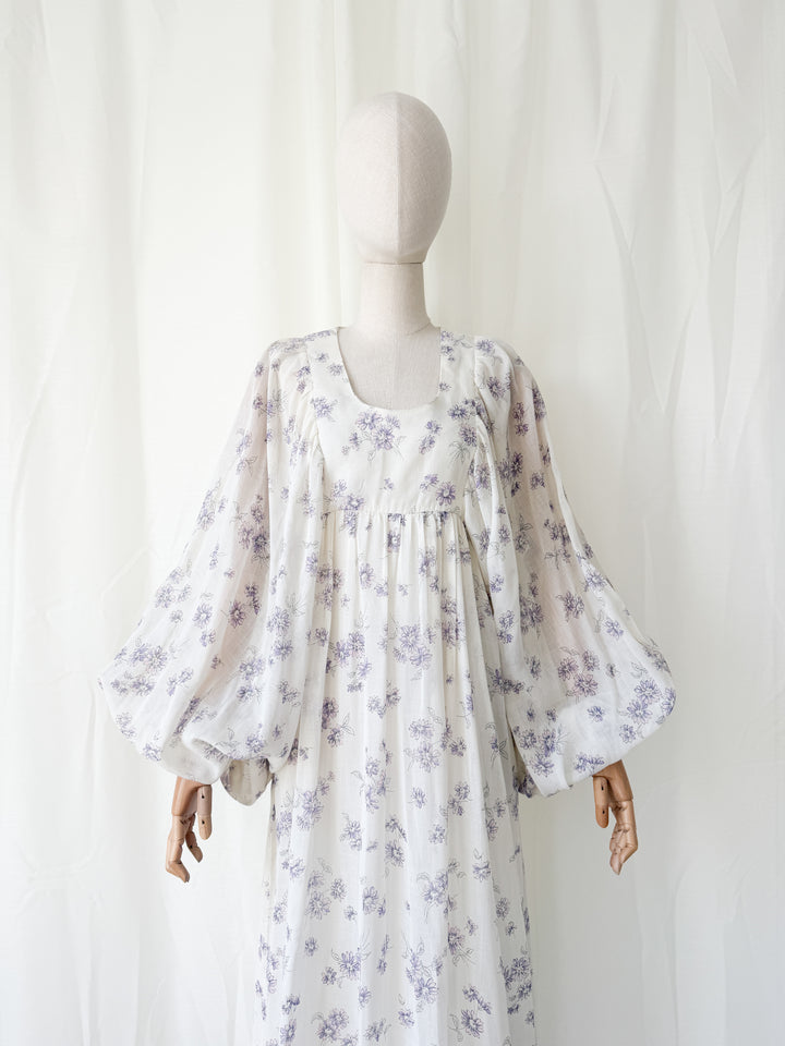 Precious Rare 1970s Billowing Sleeve Cotton Maxi Dress by Fiona