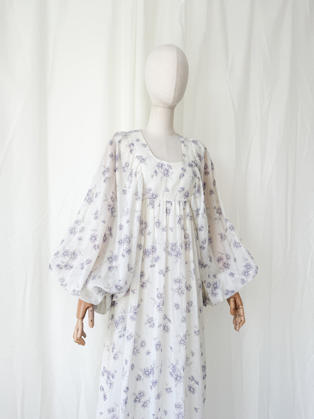 Precious Rare 1970s Billowing Sleeve Cotton Maxi Dress by Fiona