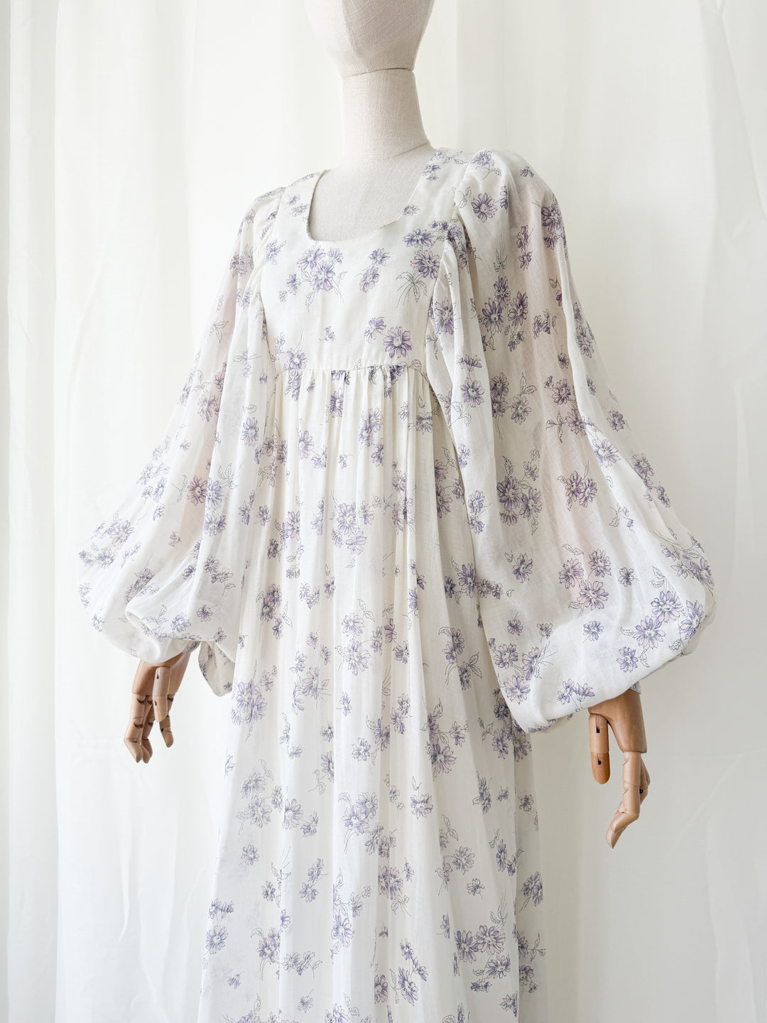 Precious Rare 1970s Billowing Sleeve Cotton Maxi Dress by Fiona