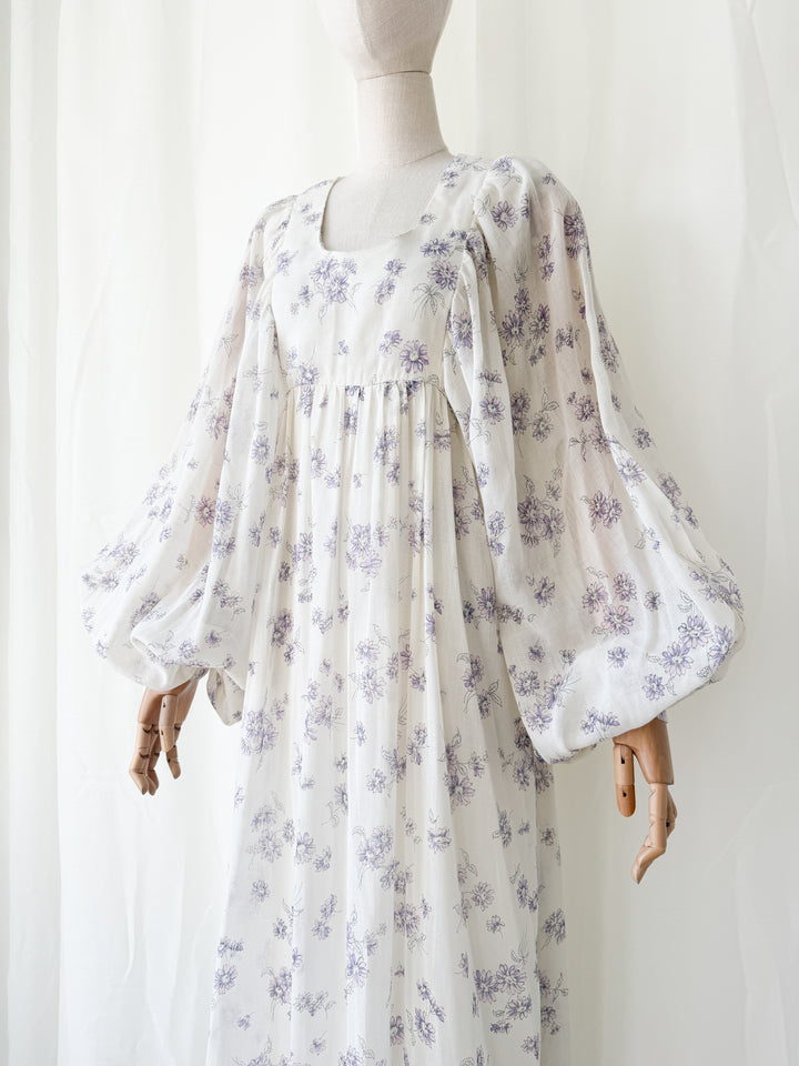 Precious Rare 1970s Billowing Sleeve Cotton Maxi Dress by Fiona