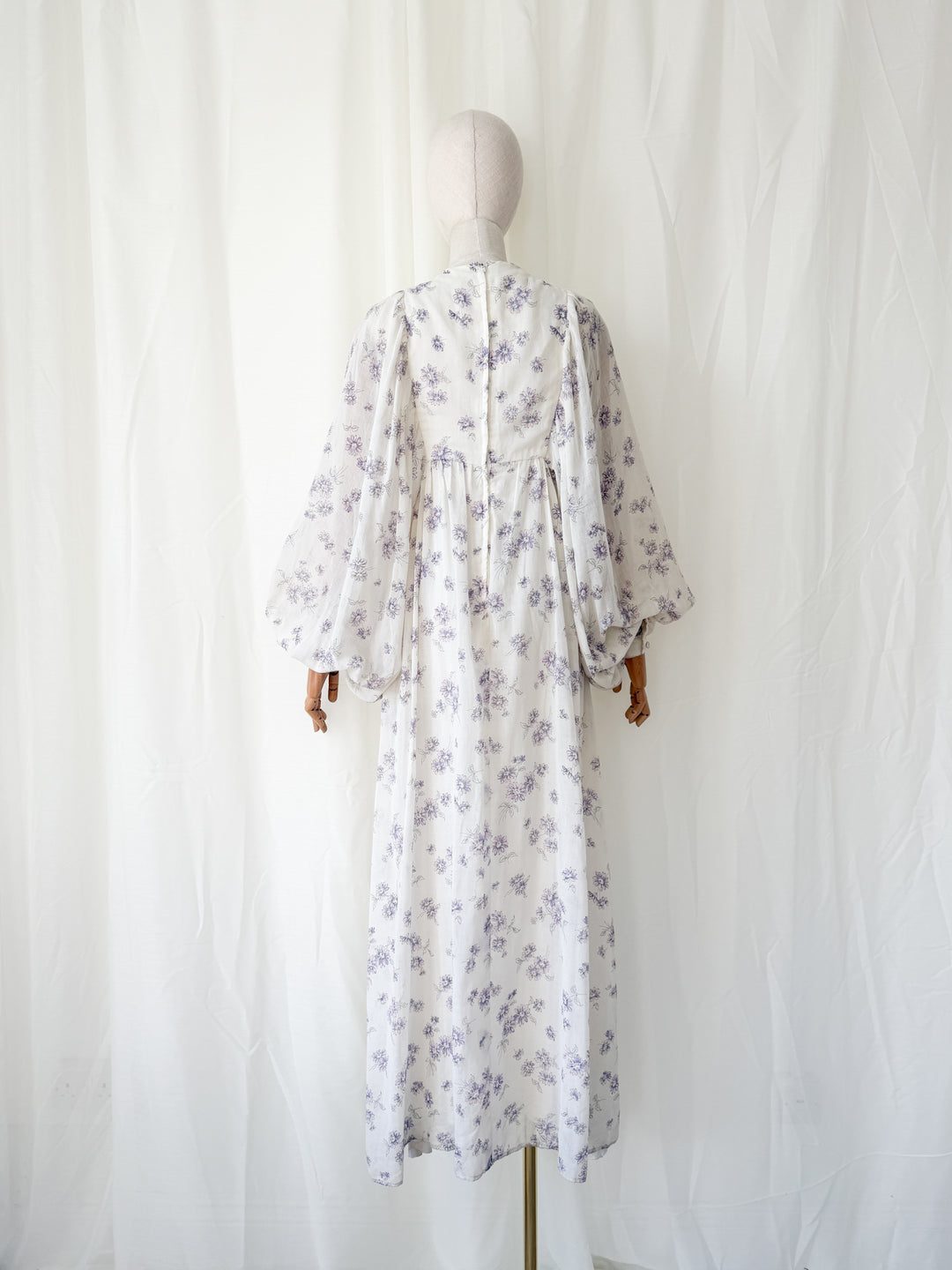 Precious Rare 1970s Billowing Sleeve Cotton Maxi Dress by Fiona