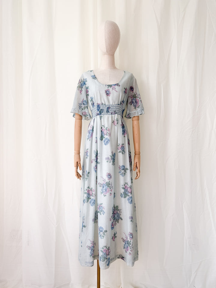 Pretty 1970s Floral Cotton Maxi Dress