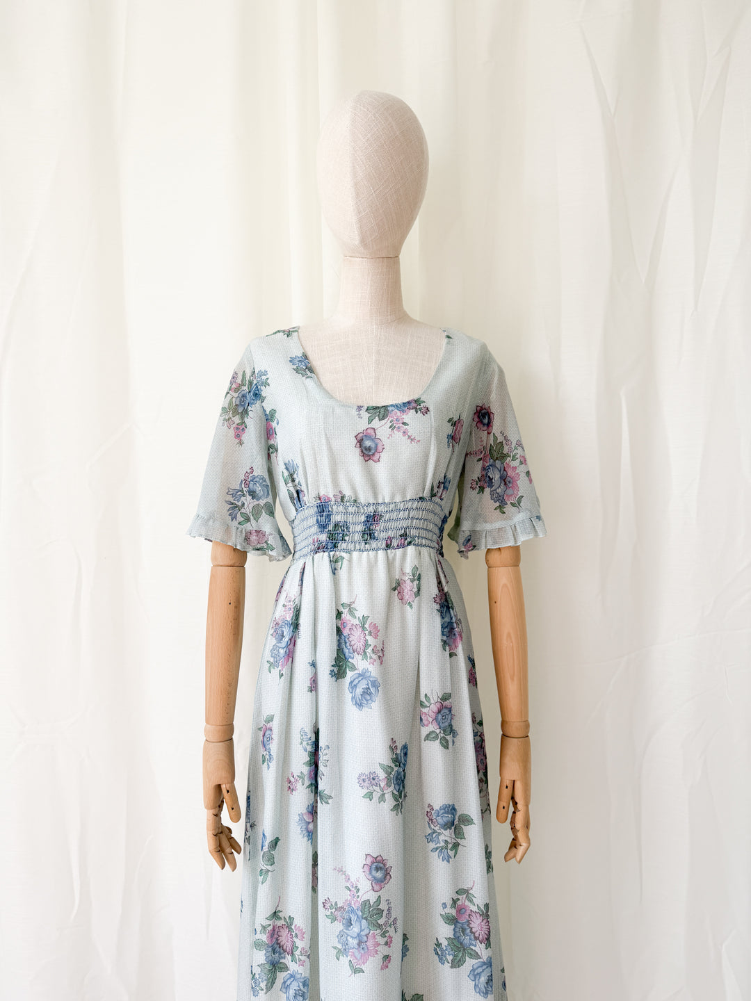 Pretty 1970s Floral Cotton Maxi Dress